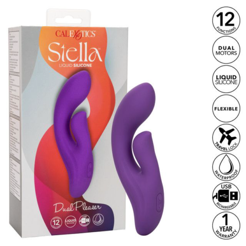 Фиолетовый вибратор-кролик Stella Liquid Silicone Dual Pleaser - 17,25 см. - 4