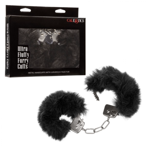 Металлические наручники с черным мехом Ultra Fluffy Furry Cuffs - 1
