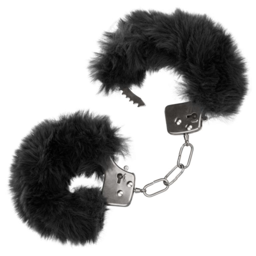 Металлические наручники с черным мехом Ultra Fluffy Furry Cuffs - 0