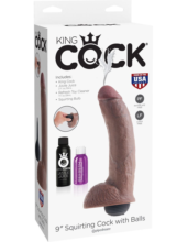 Коричневый фаллоимитатор с эффектом семяизвержения Squirting Cock with Balls - 22,9 см. - 1