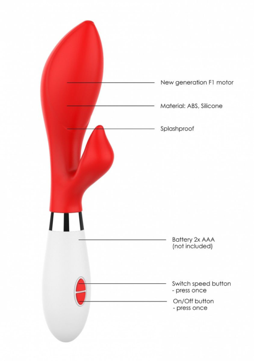 Красный вибратор-кролик Achelois - 21,8 см. - 1