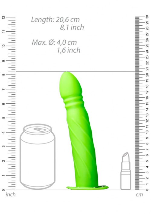 Зеленый страпон-фаллопротез со спиралевидной фактурой - 20,6 см. - 7