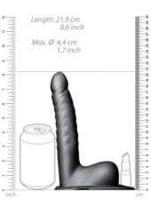 Серый страпон-фаллопротез с ребрами и мошонкой - 21,9 см. - 9