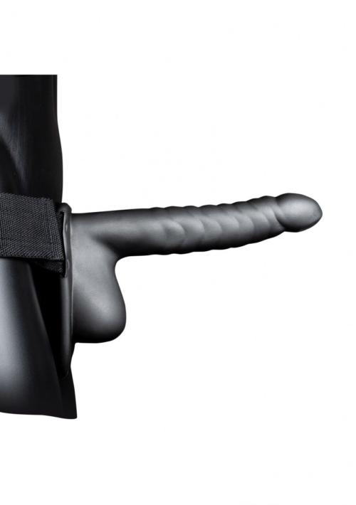 Серый страпон-фаллопротез с ребрами и мошонкой - 21,9 см. - 5