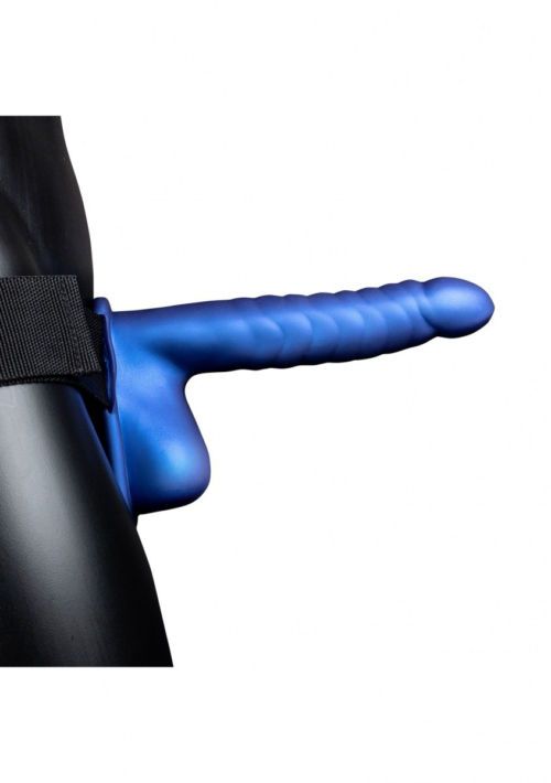 Синий страпон-фаллопротез с ребрами и мошонкой - 21,9 см. - 8