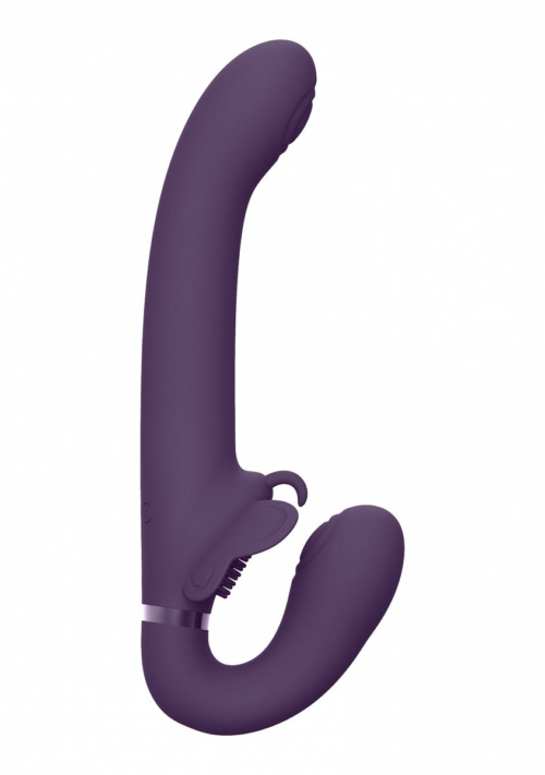 Фиолетовый женский безремневой вибрострапон Satu - 23 см. - 2