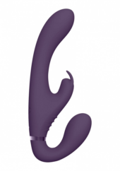Фиолетовый безремневой вибрострапон Suki со стимулятором клитора - 22 см. - 0