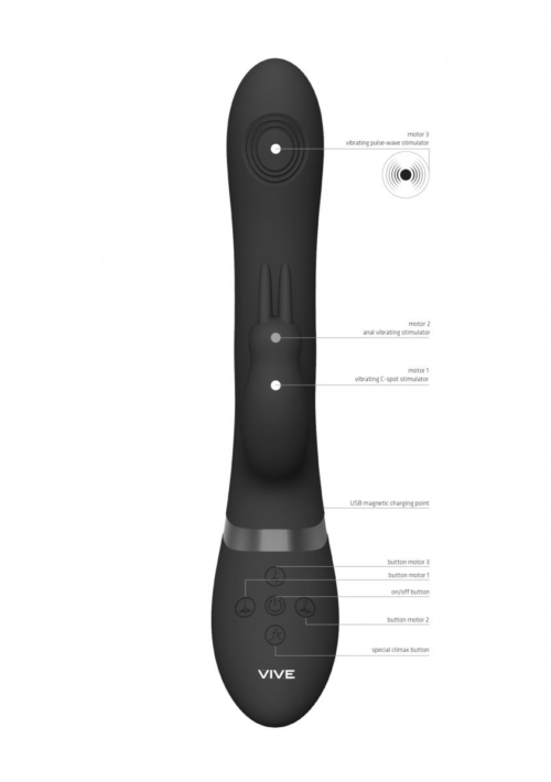 Черный анально-вагинальный вибромассажер Rini - 22,3 см. - 4