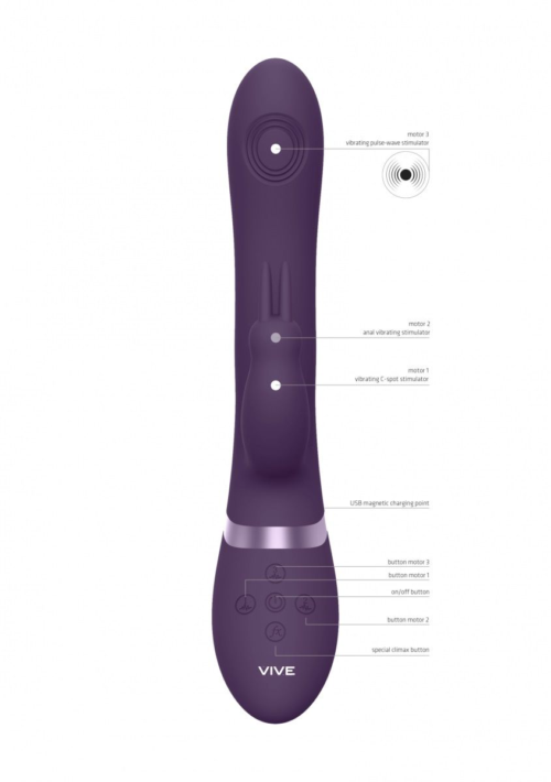 Фиолетовый анально-вагинальный вибромассажер Rini - 22,3 см. - 4