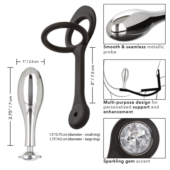Серебристая анальная пробка Teardrop Plug с силиконовыми кольцами для пениса и мошонки - 4