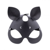 Черная кожаная маска Кошка с маленькими ушками - 1