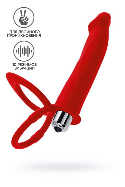 Красная насадка на пенис для двойного проникновения - 19 см. - 1