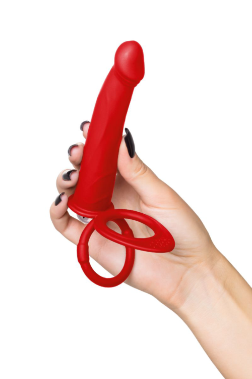 Красная насадка на пенис для двойного проникновения - 19 см. - 5