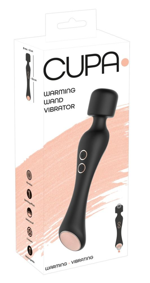 Черный вибромассажер с подогревом Cupa Warming Wand - 22,6 см. - 9