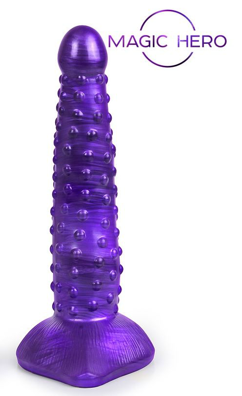 Фиолетовый фантазийный фаллоимитатор с пупырышками - 25 см. - 0