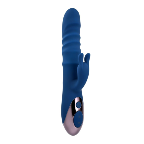 Синий вибратор-кролик The Ringer с функцией поступательных движений - 23,8 см. - 0
