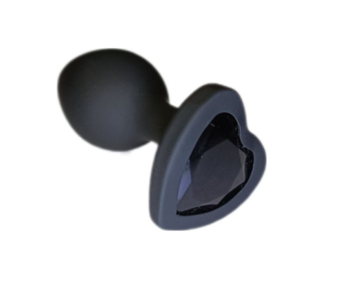 Черная силиконовая анальная пробка с основанием в виде сердечка со стразом - 7,5 см. - 1
