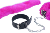 Кожаные наручники со съемной розовой опушкой - 2