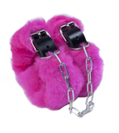 Кожаные наручники со съемной розовой опушкой - 0