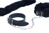 Кожаные наручники со съемной черной опушкой - 2
