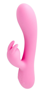 Розовый силиконовый вибратор-кролик с функцией подогрева - 20 см. - 0