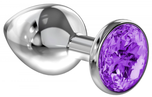 Серебристая анальная пробка Sparkle XL с фиолетовым кристаллом - 11 см. - 0