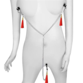 Зажимы на соски и клитор с игривыми красными кисточками Nipple Clit Tassel Clamp With Chain - 2