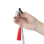 Зажимы на соски и клитор с игривыми красными кисточками Nipple Clit Tassel Clamp With Chain - 3
