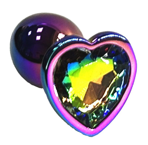 Анальная пробка цвета неохром с радужным кристаллом в форме сердца - 7 см. - 0