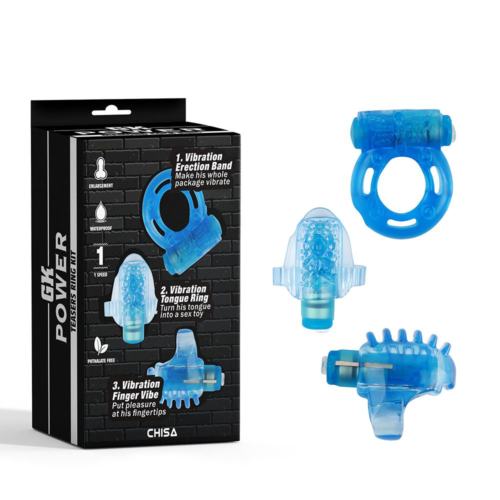 Набор из 3 синих эрекционных колец с вибрацией Teasers Ring Kit - 1
