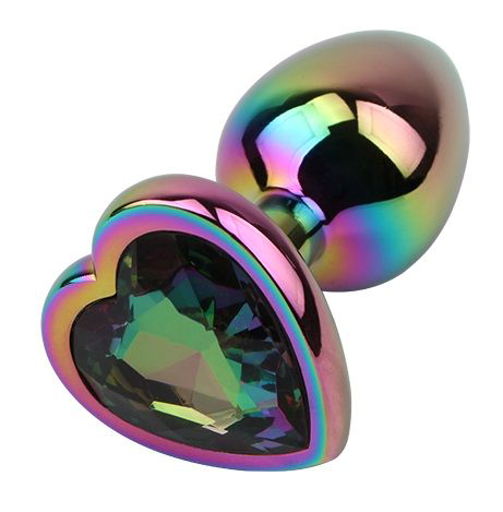 Радужная металлическая пробка Rainbow Heart Butt Plug - 7,1 см. - 0