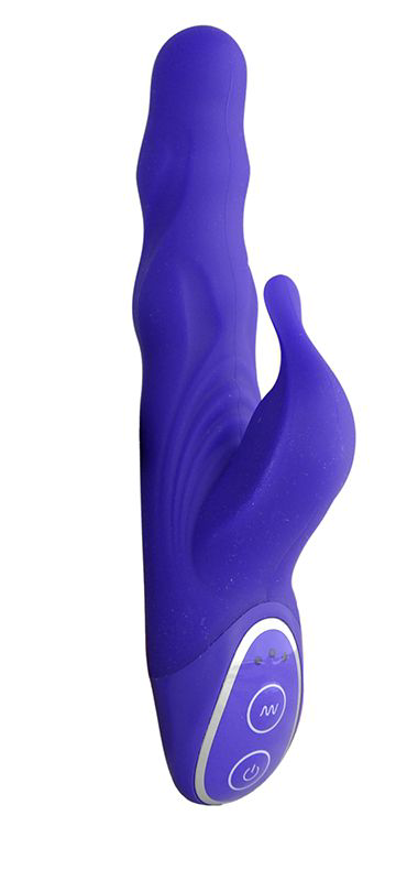 Фиолетовый вибромассажер с клиторальным стимулятором - 19 см. - 2