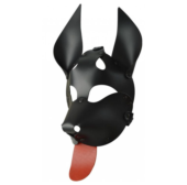Черная кожаная маска Дог с красным языком - 1