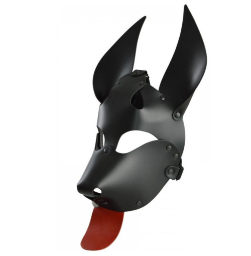 Черная кожаная маска Дог с красным языком - 0