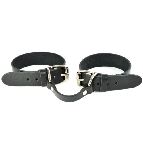 Черные кожаные наручники со съемной леопардовой опушкой - 1