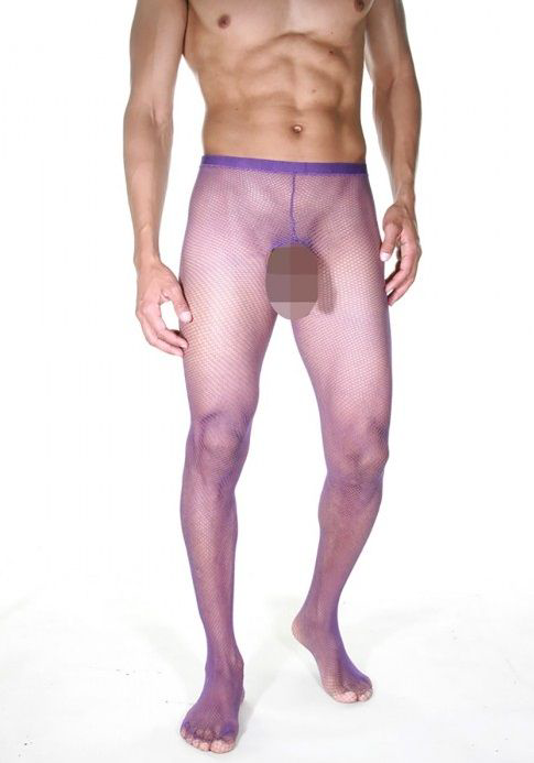 Мужские фиолетовые колготы с полностью открытыми ягодицами - 0