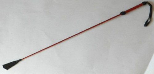 Длинный плетённый стек с наконечником-ладошкой и красной рукоятью - 85 см. - 1