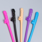 Разноцветные коктейльные трубочки в виде пениса - 5 шт. - 0