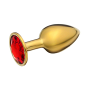 Золотистая анальная пробочка с красным кристаллом - 7 см. - 1