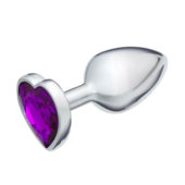 Серебристая анальная пробка с фиолетовым кристаллом в форме сердца - 7 см. - 1