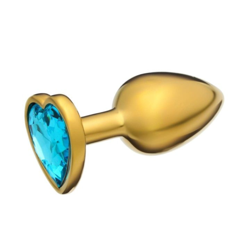 Золотистая анальная пробка с голубым кристаллом в форме сердца - 7 см. - 1