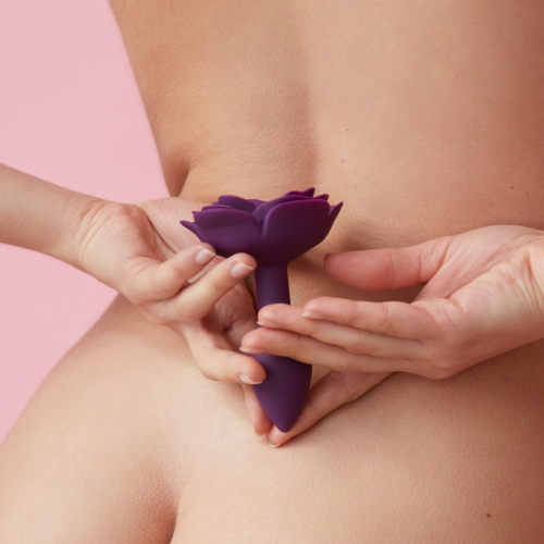 Фиолетовая анальная пробка с ограничителем-розой Open Rose Size S Butt Plug - 4