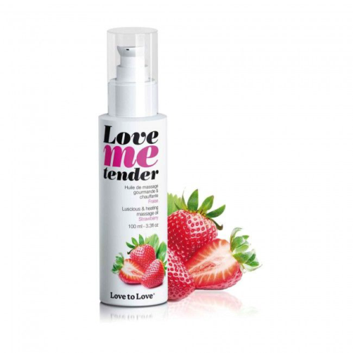 Съедобное согревающее массажное масло Love Me Tender Strawberry с ароматом клубники - 100 мл. - 0