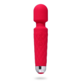 Красный жезловый вибромассажер с рифленой ручкой - 20,4 см. - 0