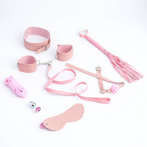 Эротический БДСМ-набор из 8 предметов в нежно-розовом цвете - 0