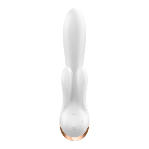 Белый вибратор-кролик Double Flex с двумя клиторальными отростками - 20,1 см. - 5