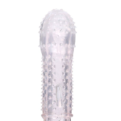 Прозрачная массажная насадка на пенис с шишечками и усиком - 12,5 см. - 2