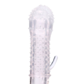 Прозрачная массажная насадка на пенис с шишечками и усиком - 12,5 см. - 0