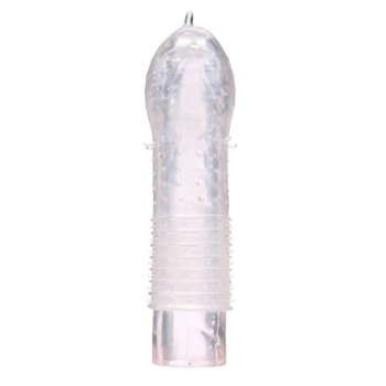 Прозрачная массажная насадка на пенис с рельефом - 12,5 см.