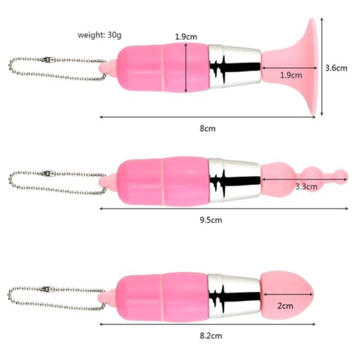 Розовый вибратор-брелок с 3 сменными насадками - 6